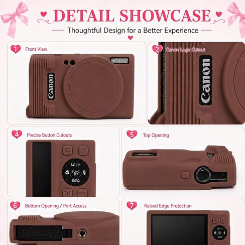 Case for Canon PowerShot ELPH 360/IXY 650 with Cute Charm Wrist Strap and Screen Protector, Built-in Lens Cap Silicone Protective Cover for Canon ELPH 360 HS/IXY 650 - Coffee Brown in Kuwait