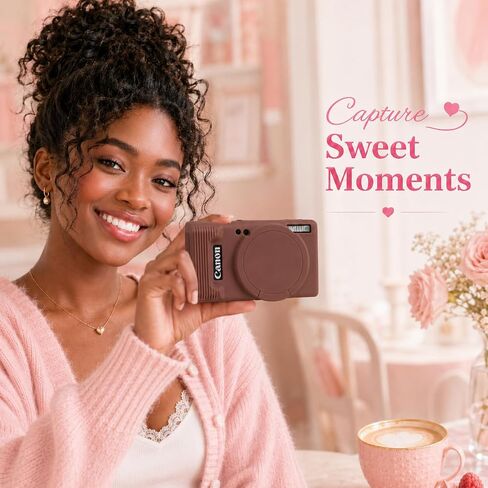 Case for Canon PowerShot ELPH 360/IXY 650 with Cute Charm Wrist Strap and Screen Protector, Built-in Lens Cap Silicone Protective Cover for Canon ELPH 360 HS/IXY 650 - Coffee Brown in Kuwait