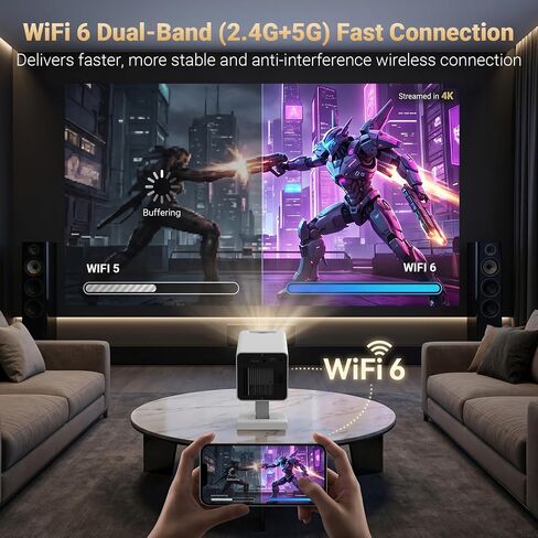 【Built-in APPS】Mini Projector With Wifi And Bluetooth, 1080P 4K Support Portable Projector, Movie Projector for Bedroom, Compatible with Smartphones/TV Stick/iPad/PS5/Laptop/HDMI/USB in Kuwait