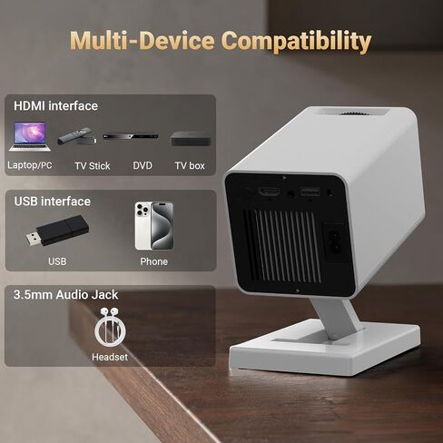 【Built-in APPS】Mini Projector With Wifi And Bluetooth, 1080P 4K Support Portable Projector, Movie Projector for Bedroom, Compatible with Smartphones/TV Stick/iPad/PS5/Laptop/HDMI/USB in Kuwait