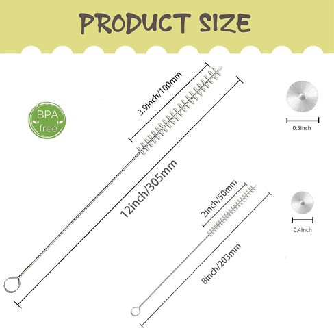 Straw Brush Cleaner for Baby Bottles,Stanley Straw Cleaner Brush 8 inch for 20oz Stanley Mugs, Straw Cleaner Brush Extra Long 12-inch,Straw Cleaner with 304 Stainless Steel Wire(8 Pack). in Kuwait