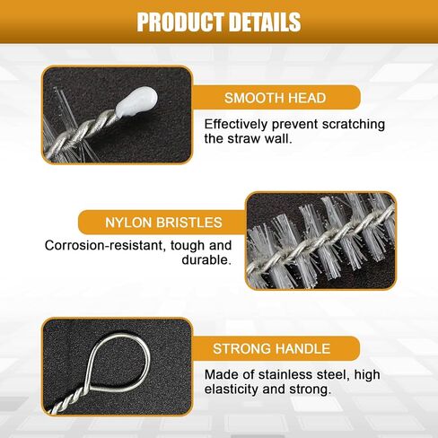 100Pcs Extra Long Straw Cleaner Brush Bulk - 8" x 3/8" (10mm) Resuable Drinking Pipe Cleaners, Stainless Cleaning Brush Set for Tumbler Sippy Cup Bottle Tube Tea Pot Spout in Kuwait