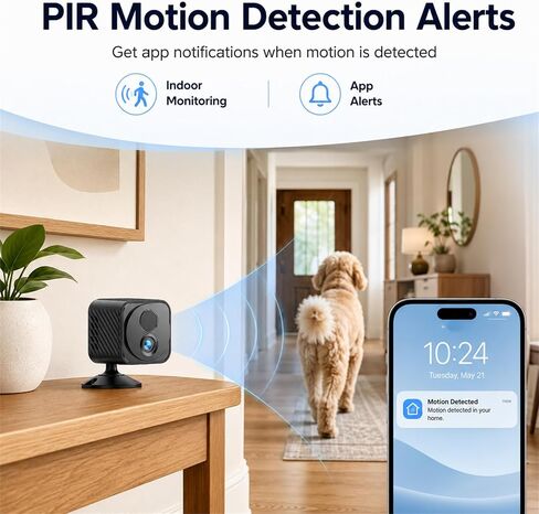 Mini Camera Wireless 4K WiFi Security Camera, Battery Powered PIR Alerts | 150° wide view for home, pet and office monitoring, 1200mAh rechargeable battery with up to 30-day standby and app control in Kuwait