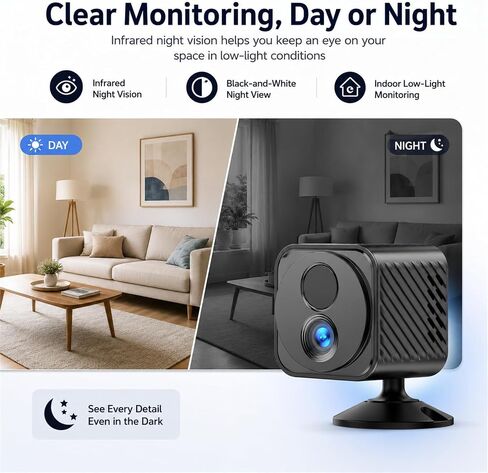 Mini Camera Wireless 4K WiFi Security Camera, Battery Powered PIR Alerts | 150° wide view for home, pet and office monitoring, 1200mAh rechargeable battery with up to 30-day standby and app control in Kuwait