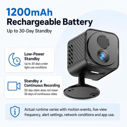 Mini Camera Wireless 4K WiFi Security Camera, Battery Powered PIR Alerts | 150° wide view for home, pet and office monitoring, 1200mAh rechargeable battery with up to 30-day standby and app control in Kuwait