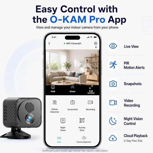 Mini Camera Wireless 4K WiFi Security Camera, Battery Powered PIR Alerts | 150° wide view for home, pet and office monitoring, 1200mAh rechargeable battery with up to 30-day standby and app control in Kuwait