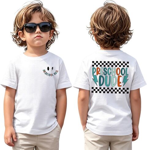 CM C&M WODRO Toddler Boy First Day of School Shirt Preschool Dude T-Shirt Kid Back to School Outfit Cute Summer Tee Tops 3-4T in Kuwait