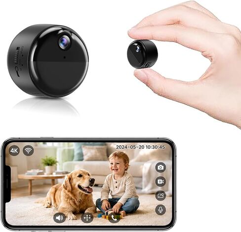 4K Mini Indoor Security Camera Wirless Nanny Cam with 60-Days Battery Life | Auto Night Vision, Motion Detection & Alerts, Local Storage, Live Remote Viewing for Pet, Baby, Nanny and Home Security in Kuwait