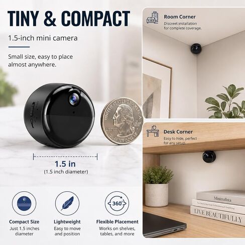 4K Mini Indoor Security Camera Wirless Nanny Cam with 60-Days Battery Life | Auto Night Vision, Motion Detection & Alerts, Local Storage, Live Remote Viewing for Pet, Baby, Nanny and Home Security in Kuwait