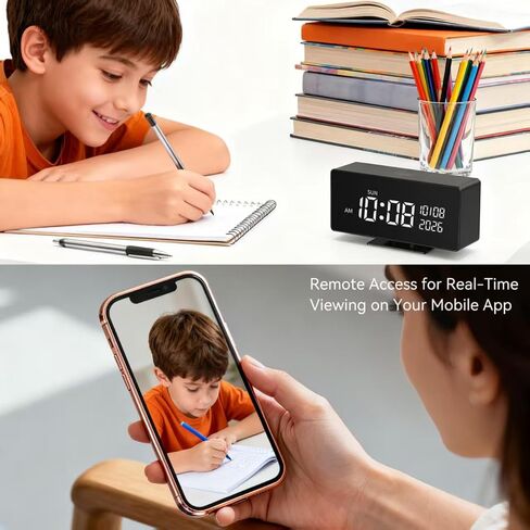Clock Camera, 1080P Full HD, Security Camera, with Night Vision, Bluetooth Connection，AI Motion Detection Alarm, Local & Cloud Storage, Nanny Camera for Indoor Home Security in Kuwait