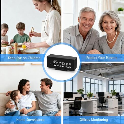 Clock Camera, 1080P Full HD, Security Camera, with Night Vision, Bluetooth Connection，AI Motion Detection Alarm, Local & Cloud Storage, Nanny Camera for Indoor Home Security in Kuwait