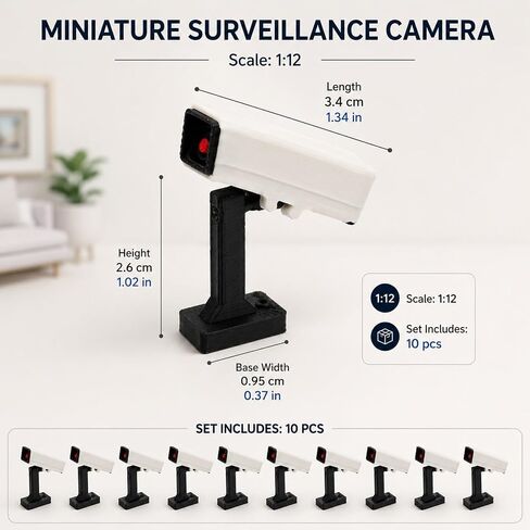 LUOZZY 10pcs 1:12 Scale Miniature Security Camera Model Dollhouse Mini Simulation Plastic Monitor for Doll House Office Bank Street Scenery DIY Micro Landscape Toys in Kuwait