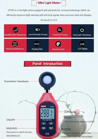 UNI-T UT383 Mini Light Meters with Certificates: CE, UKCA 200,000 LUX Digital Luxmeter Luminance Lux Fc Test Max Min Illuminometers Photometer in Kuwait