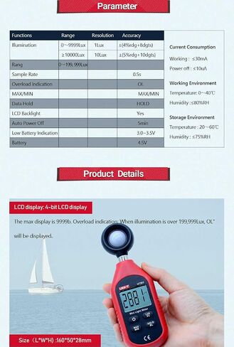 UNI-T UT383 Mini Light Meters with Certificates: CE, UKCA 200,000 LUX Digital Luxmeter Luminance Lux Fc Test Max Min Illuminometers Photometer in Kuwait