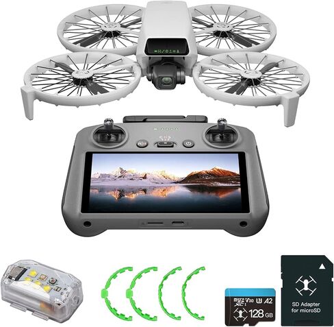 DJI Flip With RC 2 Screen Remote controller, Bundle with 128GB Micro SD Card& Propeller Guard Ring& Strobe Light - Drone With 4K UHD Camera for Adults, Under 249g, Palm Takeoff, 31-Min Flight Time in Kuwait
