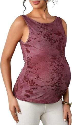 OYOANGLE Women's Maternity Floral Tank Tops Summer Bow Tie Back Sleeveless Pregnancy Tops in Kuwait