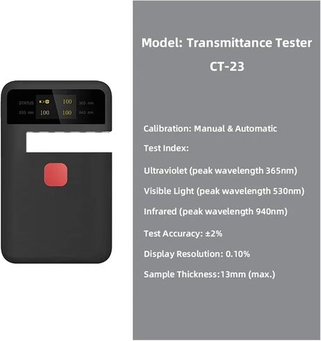 UV Meter, CT-23 Portable Transmittance Tester UV VL IR for Solar Film Agricultural Film Window Glass Transmission Meter Test Accuracy±2% in Kuwait