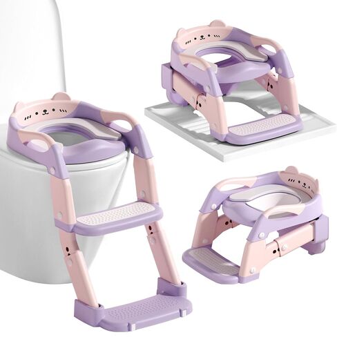 3-in-1 Baby Potty Training Seat with 2 Step Ladder, Splash Guard Anti-Slip Pad, Height Adjustable Toddler Toilet Seat with Soft Cushion for Kids Boys Girls(Purple) in Kuwait