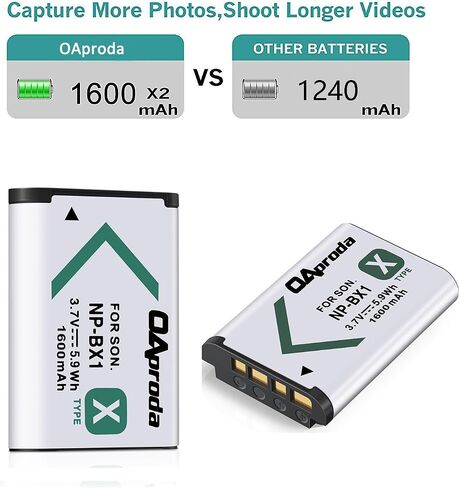 OAproda 2 Pack NP-BX1/M8 Battery and Rapid USB Charger for Sony RX100 I/II/III/IV/V/VI/VII, ZV-1 / ZV-1 II / ZV-1F, RX1,DSC-HX400 HX350 HX300 HX99 HX95 HX90V HX80, FDR-X3000, HDR-AS300 Camera Kit in Kuwait
