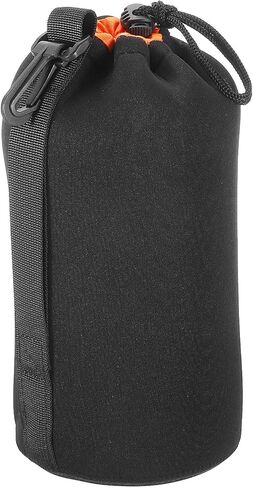 Camera Lens Bag, 3.9" IDx9.8" H Drawstring Lens Pouch with Thick Protective Neoprene, Lens Case for DSLR Camera Lens, Water Coffee Cups, Black, Orange in Kuwait
