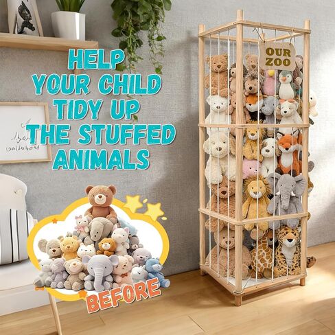 Art3d Large Stuffed Animal Storage, 54" Tall Wooden Stuffed Animal Organizer & Holder, Space Save Toy Storage Zoo for Toddler Room, Playroom & Bedroom in Kuwait