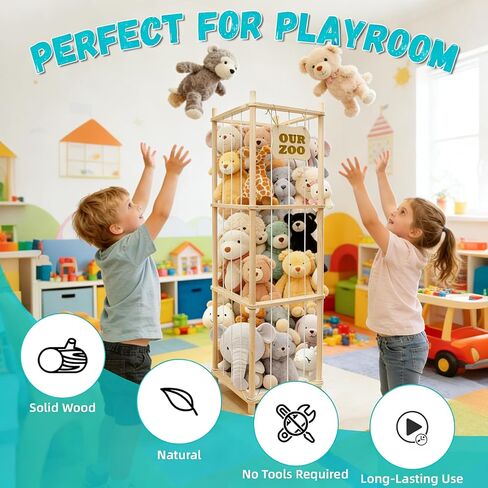 Art3d Large Stuffed Animal Storage, 54" Tall Wooden Stuffed Animal Organizer & Holder, Space Save Toy Storage Zoo for Toddler Room, Playroom & Bedroom in Kuwait