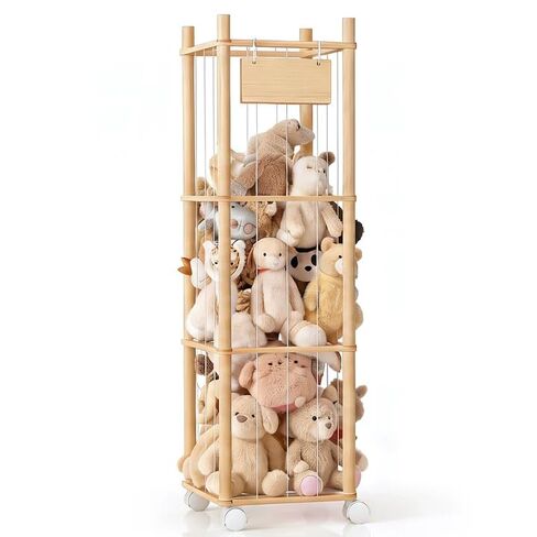 KiddoCood Kids Large Stuffed Animal Storage & Plush Toy Organizer, 54.5" H | 3 Tier Solid Wood Plush Holder, BPA-Free & Zero Glue, CPC & TIC Certified, Corner Solution for Playroom & Nursery in Kuwait
