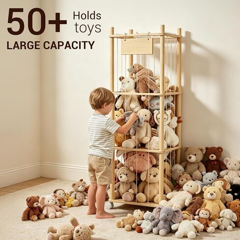 KiddoCood Kids Large Stuffed Animal Storage & Plush Toy Organizer, 54.5" H | 3 Tier Solid Wood Plush Holder, BPA-Free & Zero Glue, CPC & TIC Certified, Corner Solution for Playroom & Nursery in Kuwait