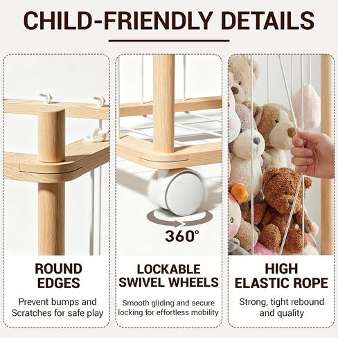 KiddoCood Kids Large Stuffed Animal Storage & Plush Toy Organizer, 54.5" H | 3 Tier Solid Wood Plush Holder, BPA-Free & Zero Glue, CPC & TIC Certified, Corner Solution for Playroom & Nursery in Kuwait