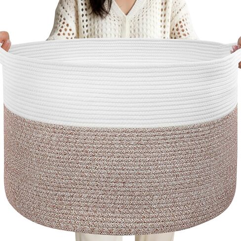 XXL Large Laundry Basket, 90L Soft Cotton Rope Basket, Blanket Storage and Organizers, Baby Nursery Laundry Hamper, Extra Large Toys Storage Bins for Kids 23'' x 13'', White & Gray in Kuwait