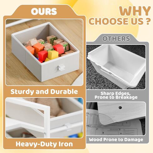 CODACE Kids Toy Storage Organizer - Toy Storage Shelf for Toddlers with 12 Removable Fabric Bins & 2 Boxes & 2-Tier Bookshelves, Organization for Playroom & Bedroom & Nursery, Anti-Tip Design, White in Kuwait