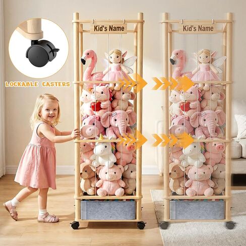 Stuffed Animal Storage with Toys Tray, 57In Large Wooden Stuffy Plushies Storage Holder Extra Large Capacity Stuffed Animals Zoo Organizer for Toddler Rooms, Playrooms & Bedrooms (Toys Tray & Wheels) in Kuwait