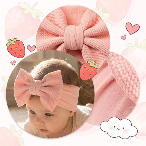 Qchengsan 3 Pack Baby Girl Headbands with Bows, Soft Stretchy Nylon Hair Accessories for Newborn Infant Toddler, Cute Strawberry Shortcake Baby Stuff, Red Pink Ribbon for Photos, Shower Gifts in Kuwait