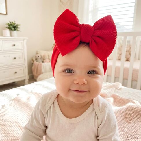 Qchengsan 3 Pack Baby Girl Headbands with Bows, Soft Stretchy Nylon Hair Accessories for Newborn Infant Toddler, Cute Strawberry Shortcake Baby Stuff, Red Pink Ribbon for Photos, Shower Gifts in Kuwait