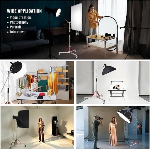 Heavy Duty Stand with Boom Arm & Casters, 10.17ft/310cm Stainless Steel Photography Light Stand Kit with Extension Arm, 2 Grip Heads, Sandbag for Studio Lighting, Monolight, Softbox in Kuwait