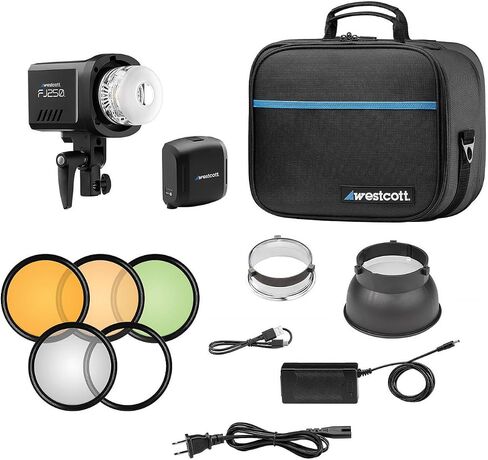 Westcott FJ250 250ws Touchscreen Strobe with Fj Pro Battery and (2 Items) | OLED Touchscreen, Bowens Mount, Includes 8' Heavy-Duty Air-Cushioned Stand in Kuwait
