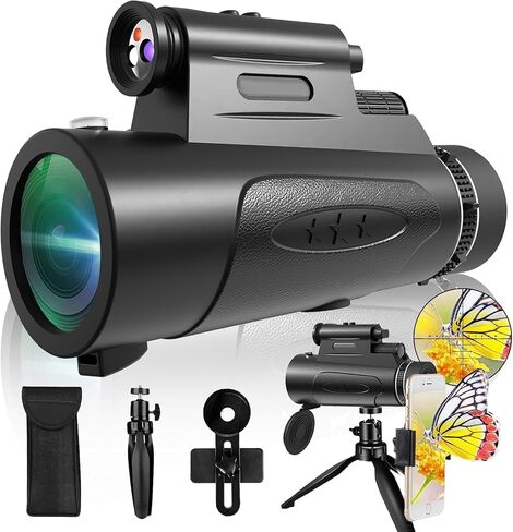 Monocular Telescope with Lights HD Monoculars 80x100 for Adults High Powered Monocularwith Smartphone Holder & Tripod, Handheld Telescope Suitable for Bird Watching Stargazing-Black in Kuwait