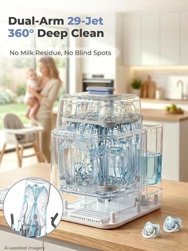 Baby Bottle Washer Pro, All-in-One Bottle Washer and Sterilizer and Dryer, Breast Pump Washer for Breast Pump Parts, Nipples, Newborn Essentials | 168H Fresh Air Storage, 29 Spray Jets, 19 min Rapid Wash, Dual Water Supply, No More Hand Washing in Kuwait