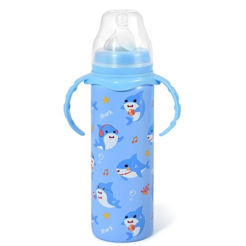 8oz Stainless Steel Baby Bottle, Insulated Baby Water Bottle Baby Straw Cup | Double Wall Vacuum Insulated Baby Water Bottles with Handle, Spill-Proof, Durable, Infant Cups for Travel, At Home, Blue in Kuwait