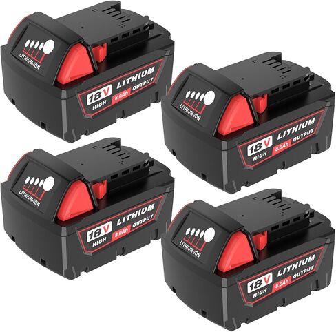 4 Pack 8.0Ah Extended Runtime Battery Replacement for Milwaukee 18V Battery | 48-11-1862 48-11-1852 48-11-1880 48-11-1882 Compatible with Milwaukee 18 Volt Batteries Cordless Tools(Red） in Kuwait