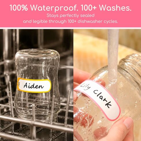 Baby Bottle & Daycare Name Labels, Self-Laminating Waterproof Stickers for Kids Stuff, Dishwasher Safe Write-On Name Tags for School & Home, Assorted Sizes & Colors, Pack of 64 in Kuwait