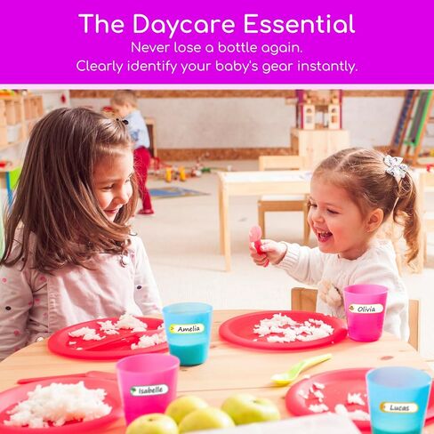 Baby Bottle & Daycare Name Labels, Self-Laminating Waterproof Stickers for Kids Stuff, Dishwasher Safe Write-On Name Tags for School & Home, Assorted Sizes & Colors, Pack of 64 in Kuwait