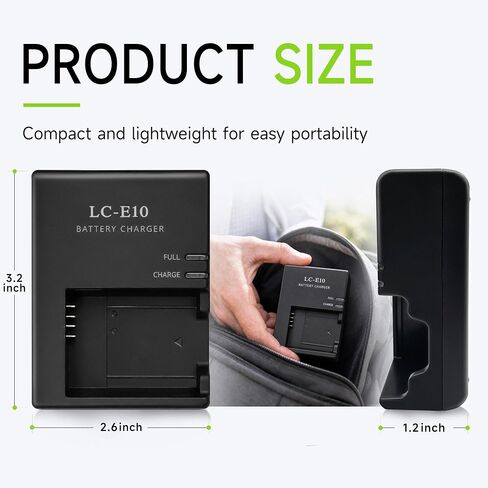LC-E10/C/E LP-E10 Charger Replacement for Canon Rebel T7 T6 T5 T100 T3 | Camera Battery Charger for EOS 4000D 3000D 2000D 1500D 1300D 1200D 1100D Kiss X90/X80/X70/X50 series in Kuwait