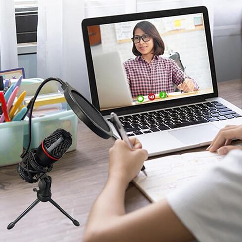USB Microphone with USB and 3.5mm Interface, Plug and Play Mic with RGB Light and Tripod for Streaming, Gaming, Recording, and Podcast on Desktop Laptop in Kuwait