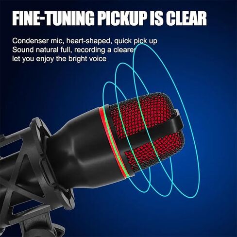 USB Microphone with USB and 3.5mm Interface, Plug and Play Mic with RGB Light and Tripod for Streaming, Gaming, Recording, and Podcast on Desktop Laptop in Kuwait