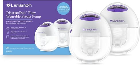Lansinoh Discreet Duo Flow Wearable Breast Pump | 4 Pumping Modes, 9 Levels Hospital Strength Suction, LED Display, Leak-Resistant, 5 Breast Flange Sizes Included in Kuwait