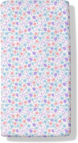Pastel Flower Bows Baby Boys Girls Crib Sheets Cute Bows Boho Floral Baby Sheet Spring Summer Flower Fitted Crib Mattress Cover for Standard Toddler Mattress 52''x28'' in Kuwait
