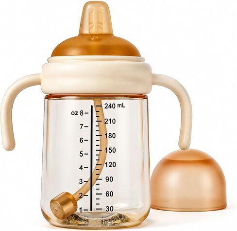 PPSU Sippy Cup with Weighted Straw, Baby Training Cup Handles, 8oz, 6M+ | Soft Silicone Spout, Spill-Resistant, Any-Angle Sip, Dishwasher Safe, Heat-Resistant, Thick Straw, Lightweight Grip in Kuwait