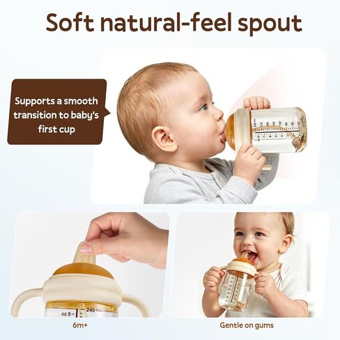 PPSU Sippy Cup with Weighted Straw, Baby Training Cup Handles, 8oz, 6M+ | Soft Silicone Spout, Spill-Resistant, Any-Angle Sip, Dishwasher Safe, Heat-Resistant, Thick Straw, Lightweight Grip in Kuwait
