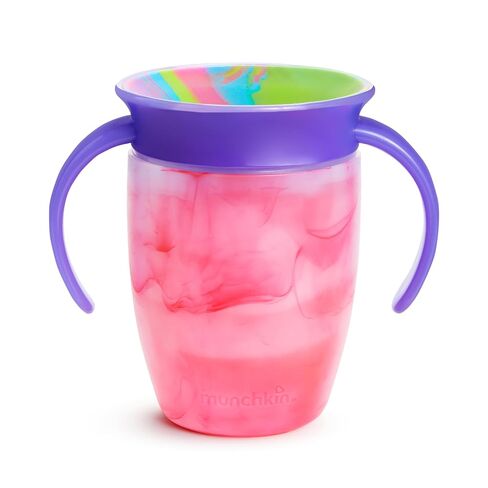 Munchkin Miracle 360 Sippy Cup for 6 Month Old, Spill Proof Baby and Toddler Cups with Transition Handles, 7 Ounce, Tie Dye, Pink in Kuwait
